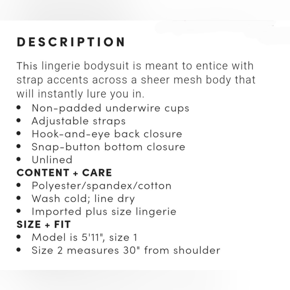 TORRID Black V Front Underwire Mesh Bodysuit! NWT! - Picture 4 of 6